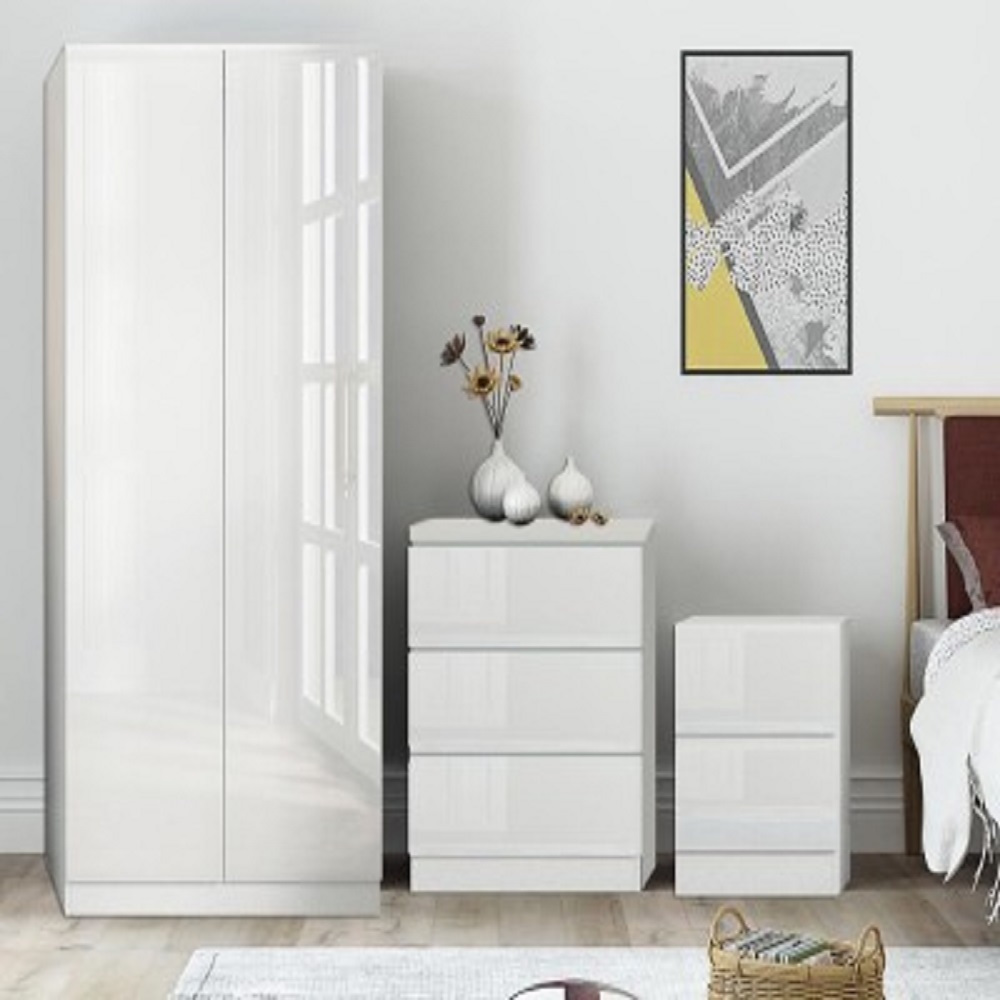White High Gloss 3 Piece Bedroom Furniture Set Iqgb Uk