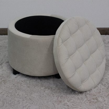 Grace Rounded Velvet Ottoman Storage Stool - Cream - Image 4