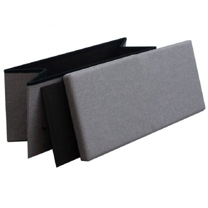 Kora Split-Lid Folding Linen Storage Box Seat Ottoman - Grey - Image 2