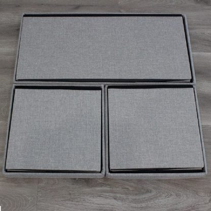 Laura 3x Collapsible Linen Ottoman Storage Box Seats - Grey - Image 3