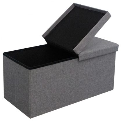 Kora Split-Lid Folding Linen Storage Box Seat Ottoman - Grey - Image 4