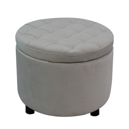 Grace Rounded Velvet Ottoman Storage Stool - Cream - Image 2