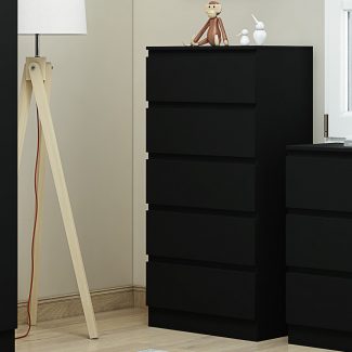 Carlton Modern Tall 5 Drawer Chest of Drawers Matt Black