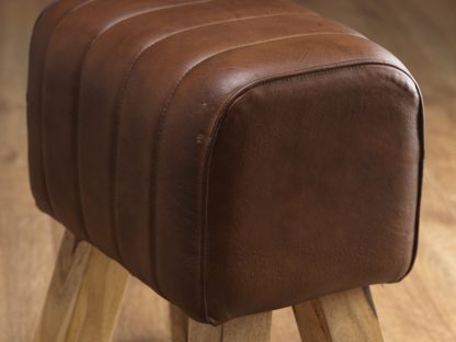 Genuine Leather Brown/ Natural Stain Ribbed Stitch Bug Stool - Image 4