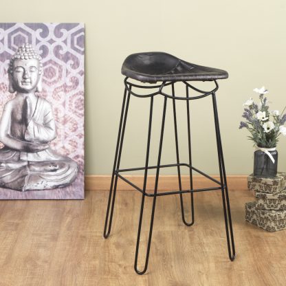 Black Artisan Genuine Leather Bar Stool - Image 2