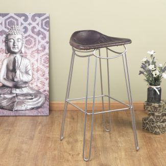 Grey Artisan Genuine Leather Bar Stool