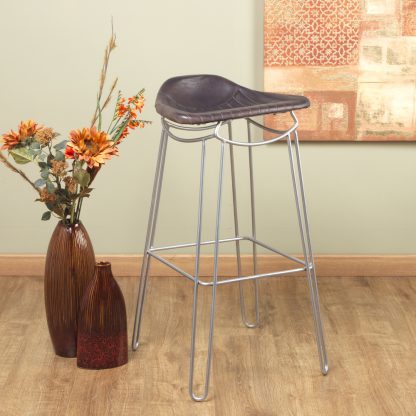 Grey Artisan Genuine Leather Bar Stool - Image 2