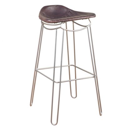 Grey Artisan Genuine Leather Bar Stool - Image 4