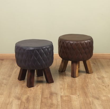 Genuine Leather Artisan Grey Diamond Bug Stool - Image 4
