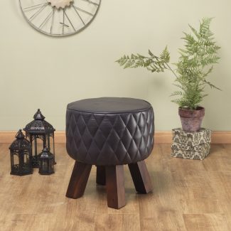 Genuine Leather Artisan Grey Diamond Bug Stool