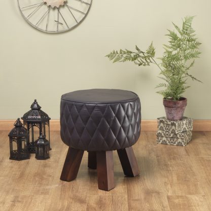 Genuine Leather Artisan Grey Diamond Bug Stool