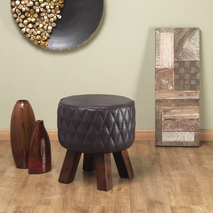 Genuine Leather Artisan Grey Diamond Bug Stool - Image 2
