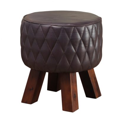 Genuine Leather Artisan Grey Diamond Bug Stool - Image 3
