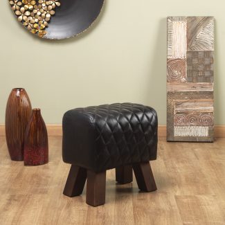 Genuine Leather Black/ Dark Stain Diamond Bug Stool