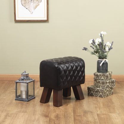 Genuine Leather Black/ Dark Stain Diamond Bug Stool - Image 2