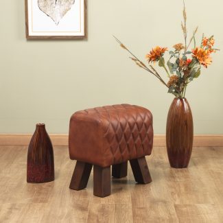 Genuine Leather Red/ Dark Stain Diamond Bug Stool