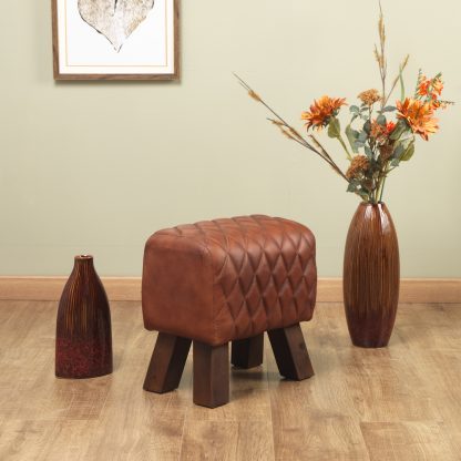 Genuine Leather Red/ Dark Stain Diamond Bug Stool