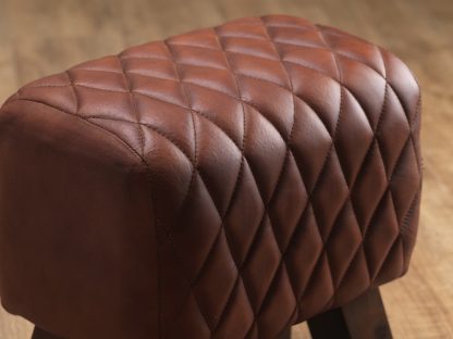 Genuine Leather Red/ Dark Stain Diamond Bug Stool - Image 4