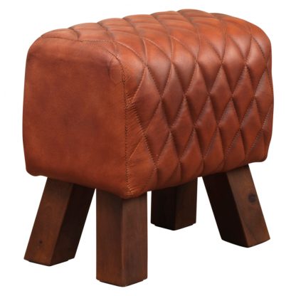 Genuine Leather Red/ Dark Stain Diamond Bug Stool - Image 5