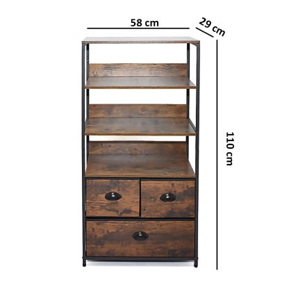 Maya Industrial Soft 3 Drawer 3 Shelf Storage Cabinet - Wood Grain & Black - Image 3