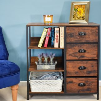 Maya Rustic 4 Drawers 3 Shelf Storage Cabinet