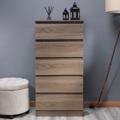 Stora Modern & Tall 5 Drawer Chest of Drawers - Rustic Oak - Image 2