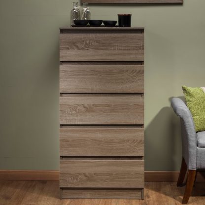 Stora Modern & Tall 5 Drawer Chest of Drawers - Rustic Oak - Image 3
