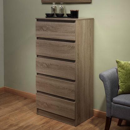 Stora Modern & Tall 5 Drawer Chest of Drawers - Rustic Oak - Image 4