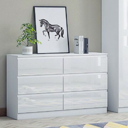 Carlton Modern 6 Drawer Chest - White Gloss Drawer Fronts - Image 2