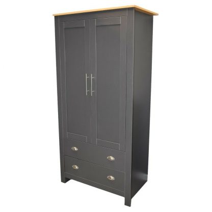 Westbury Traditional 2 Door 2 Drawer Combination Wardrobe - Dark Grey & Light Oak