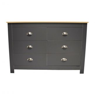 Westbury Traditional 6 Drawer Chest of Drawers - Dark Grey & Light Oak