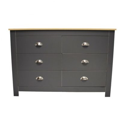 Westbury Traditional 6 Drawer Chest of Drawers - Dark Grey & Light Oak