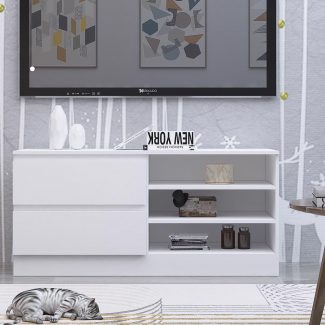 Stora Modern TV Unit With Storage Cabinet Matt White