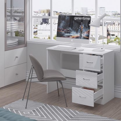 Chilton Modern White 3 Drawer Dressing Table / Study Desk - Image 6
