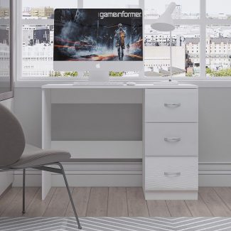 Chilton Modern White 3 Drawer Dressing Table / Study Desk