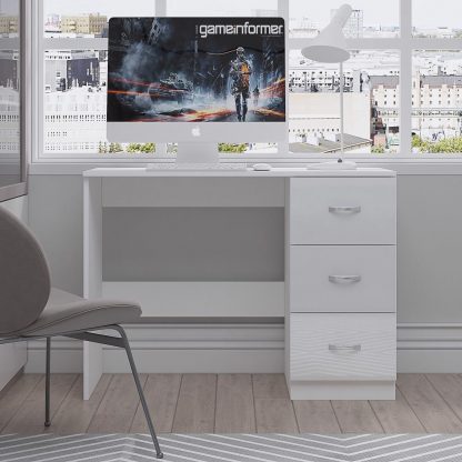 Chilton Modern White 3 Drawer Dressing Table / Study Desk