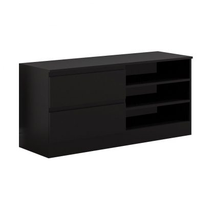 Stora Modern 2 Drawer Open Shelving TV Unit - Matt Black - Image 3