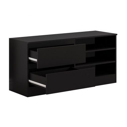 Stora Modern 2 Drawer Open Shelving TV Unit - Matt Black - Image 4