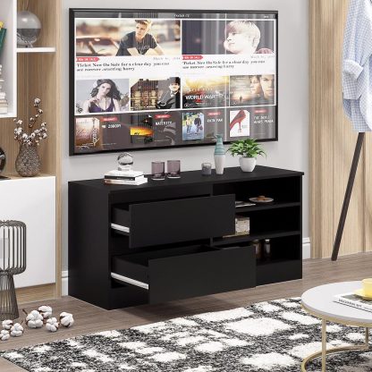 Stora Modern 2 Drawer Open Shelving TV Unit - Matt Black - Image 6