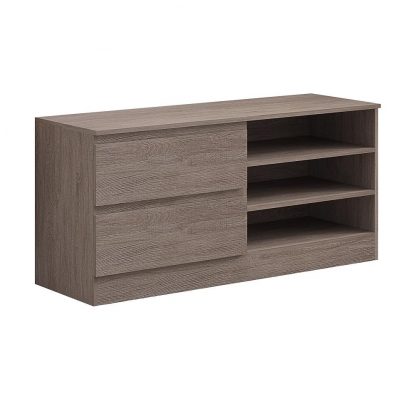 Stora Modern 2 Drawer Open Shelving TV Unit - Rustic Oak - Image 2