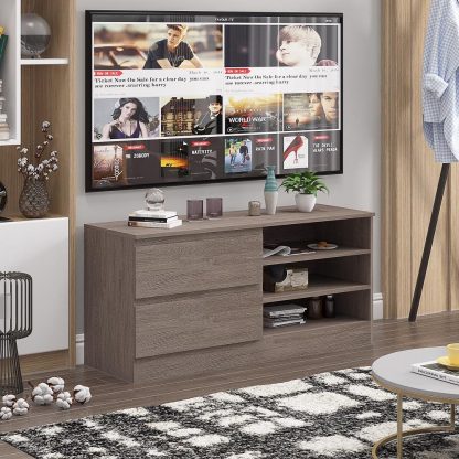Stora Modern 2 Drawer Open Shelving TV Unit - Rustic Oak - Image 5