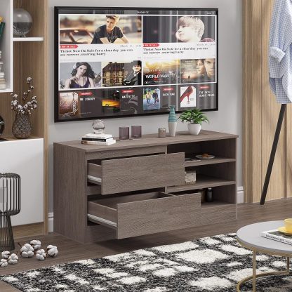 Stora Modern 2 Drawer Open Shelving TV Unit - Rustic Oak - Image 6