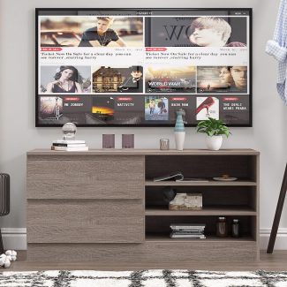 Stora Modern 2 Drawer Open Shelving TV Unit - Rustic Oak