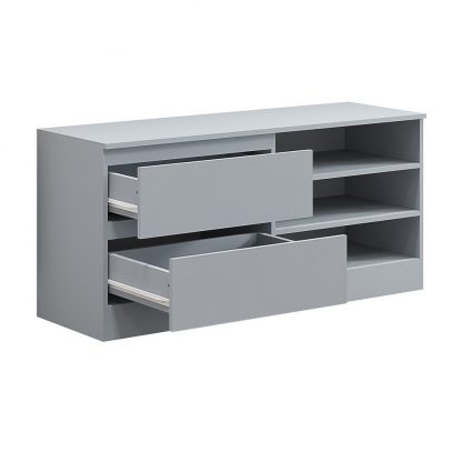 Stora Modern 2 Drawer Open Shelving TV Unit - Matt Grey - Image 3