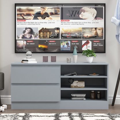 Stora Modern 2 Drawer Open Shelving TV Unit - Matt Grey - Image 5