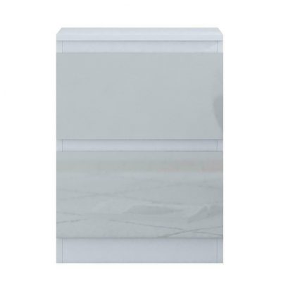 Stora Modern 2 Drawer Bedside Cabinet Gloss Grey & Matt White - Image 2