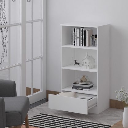 Stora Matt White Bookcase 3 Open Bookshelf 120cm tall - Image 6