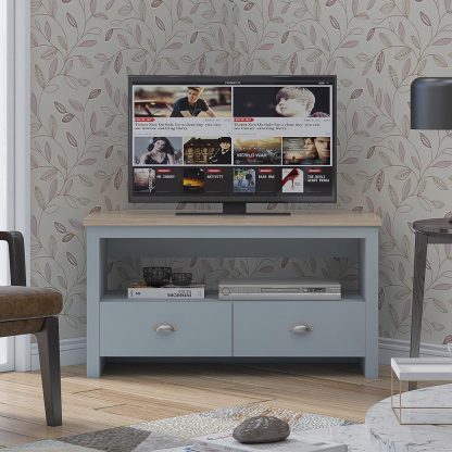Westbury Grey Matt Corner TV Unit For 48 inch TV Oak Effect - Image 7