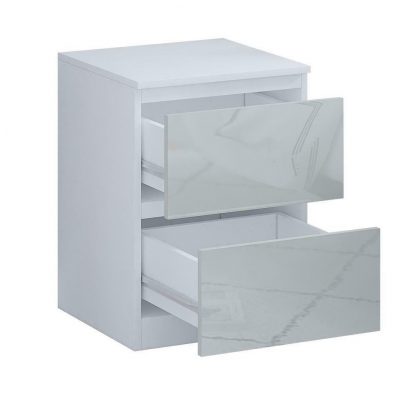 Stora Modern 2 Drawer Bedside Cabinet Gloss Grey & Matt White - Image 3