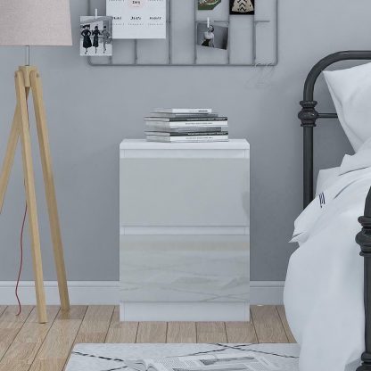 Stora Modern 2 Drawer Bedside Cabinet Gloss Grey & Matt White - Image 5